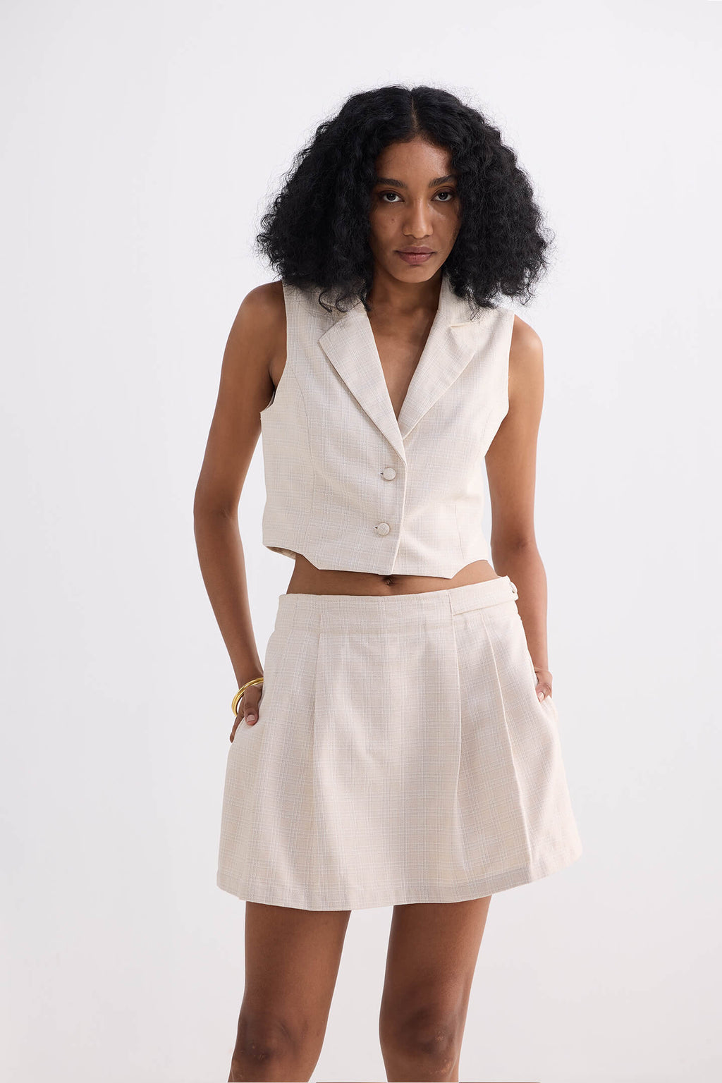 Cotton Tweed Skort in Cream