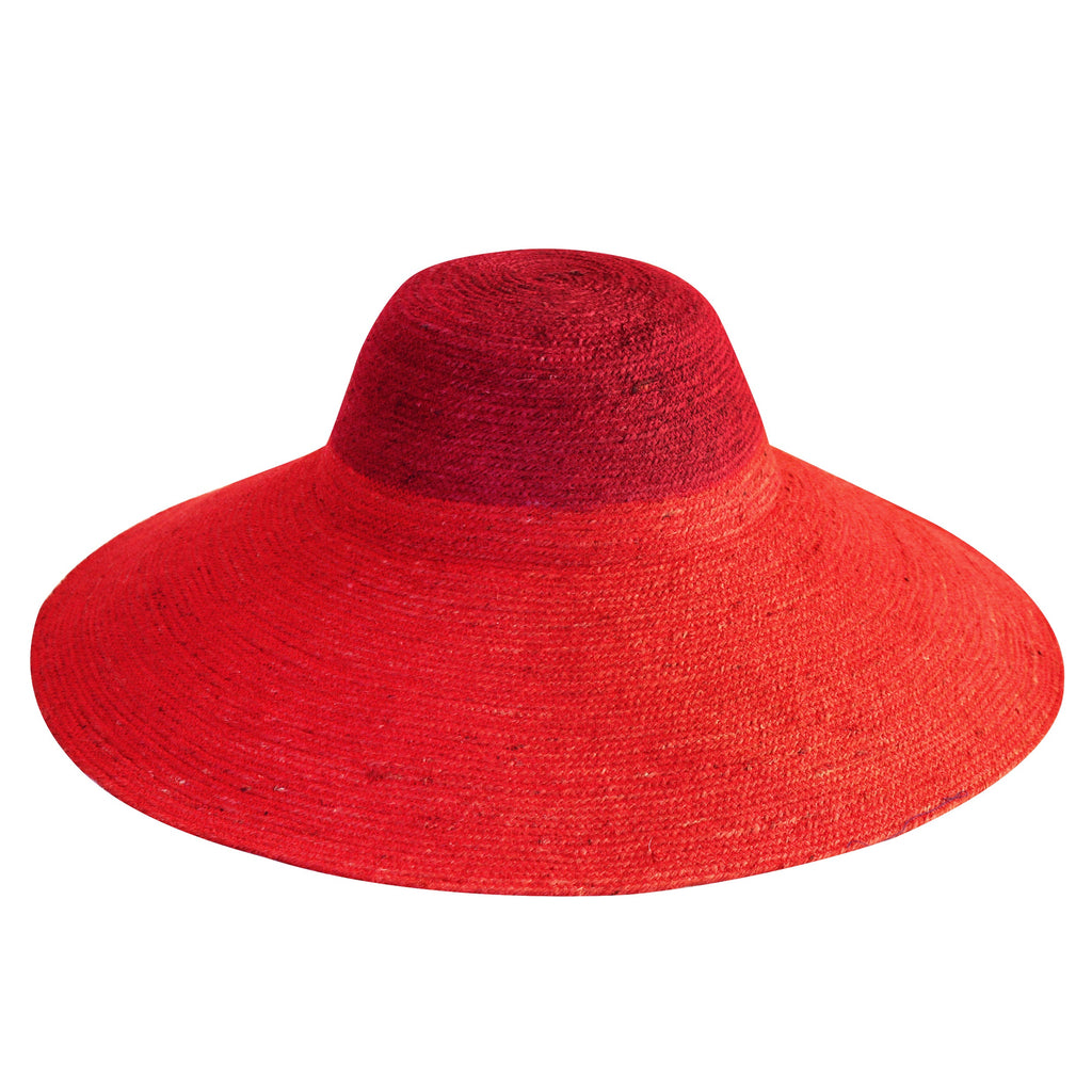 The Riri Duo Jute Straw Hat In Red & Maroon