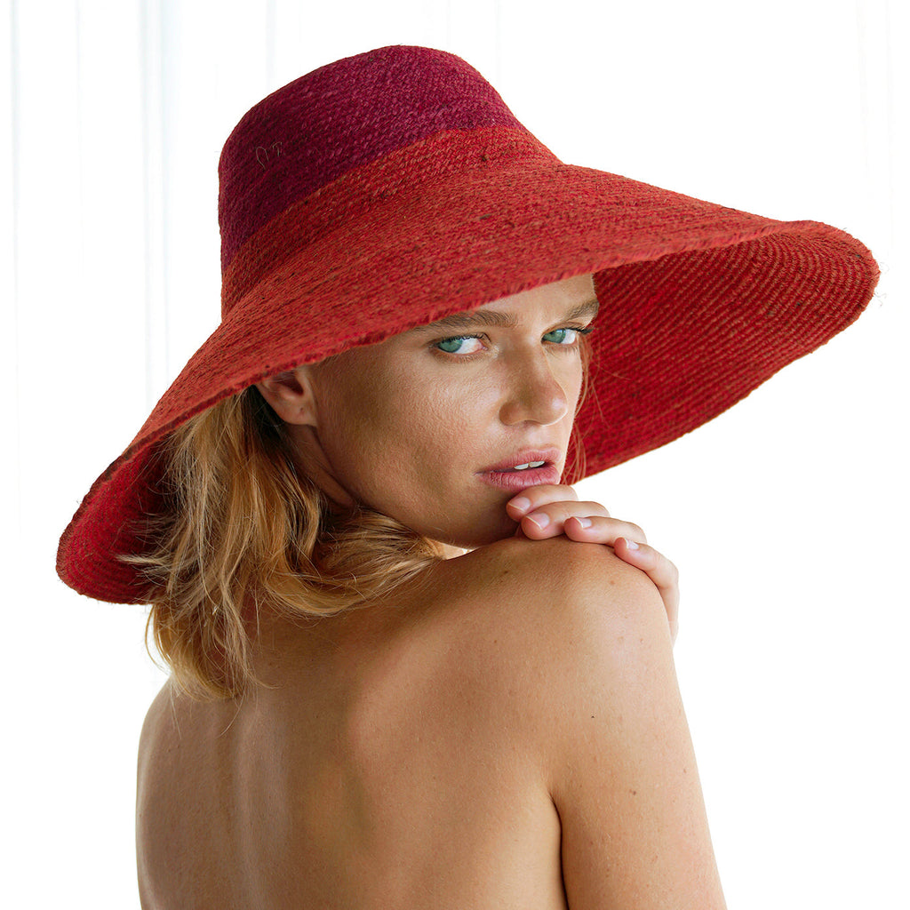 The Riri Duo Jute Straw Hat In Red & Maroon